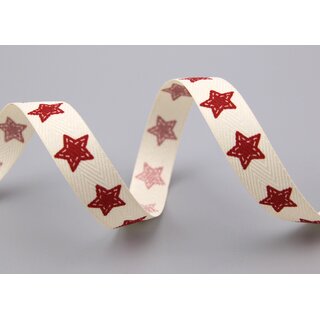 20 m x 15 mm Dekoband Super Star CREME Rot Stoffband Sterne Geschenkband Schleifenband Deko Band Vintage Party Weihnachten Advent