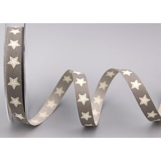 20 m x 15 mm Dekoband Super Star GRAU Stoffband Sterne Geschenkband Schleifenband Deko Band Vintage Party Weihnachten Advent