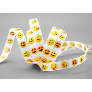 20 m x 15 mm Dekoband Emoji Smiley Emoticon Geschenkband einseitig lustig Deko Band Kindergeburtstag Party Kindergeburtstag Gastgeschenke