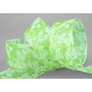 3 m x 40 mm Dekoband EVA GRN Apfelgrn Chiffon mit Blumen Blumenband transparent mit Drahtkanten Aquarell Schleifenband Frhling Sommer Band 