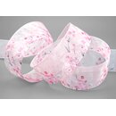 3 m x 40 mm Dekoband EVA ROSA Hellrosa Chiffon mit Blumen...