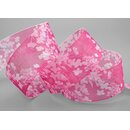 3 m x 40 mm Dekoband EVA PINK Chiffon mit Blumen...