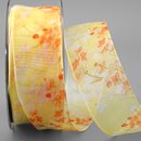 20 m x 40 mm Dekoband EVA Gelb Orange Chiffon mit Blumen...