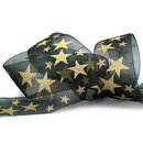 3 m x 40 mm Dekoband Chiffon Stars SCHWARZ Gold mit...