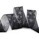 3 m x 40 mm Dekoband Chiffon Stars SCHWARZ Silber mit...