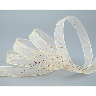 3 m x 15 mm Dekoband GLITZER CREME GOLD Geschenkband glnzend aus Organza mit Drahtkanten