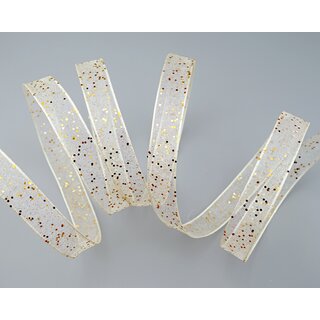 3 m x 15 mm Dekoband GLITZER CREME GOLD Geschenkband glnzend aus Organza mit Drahtkanten