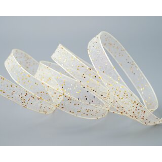 3 m x 15 mm Dekoband GLITZER CREME GOLD Geschenkband glnzend aus Organza mit Drahtkanten