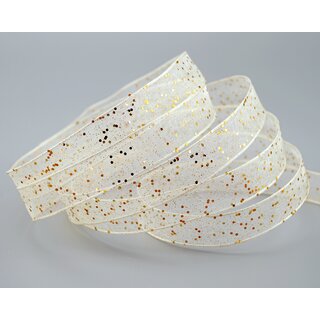 20 m x 15 mm Dekoband GLITZER CREME GOLD Geschenkband glnzend aus Organza mit Drahtkanten