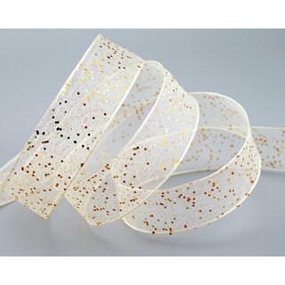 20 m x 25 mm Dekoband GLITZER CREME GOLD Geschenkband glnzend aus Organza mit Drahtkanten
