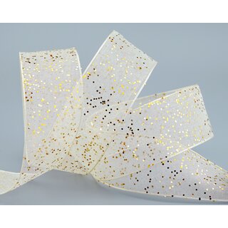 3 m x 40 mm Dekoband GLITZER CREME GOLD Geschenkband glnzend aus Organza mit Drahtkanten