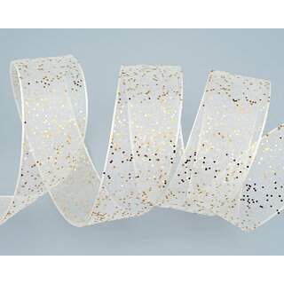 3 m x 40 mm Dekoband GLITZER CREME GOLD Geschenkband glnzend aus Organza mit Drahtkanten