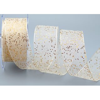 20 m x 40 mm Dekoband GLITZER CREME GOLD Geschenkband glnzend aus Organza mit Drahtkanten