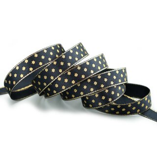 3 m x 15 mm Dekoband Mini Stars SCHWARZ Gold Satinband mit Lurex Kanten goldene Sterne Geschenkband Stoffband Weihnachten Advent