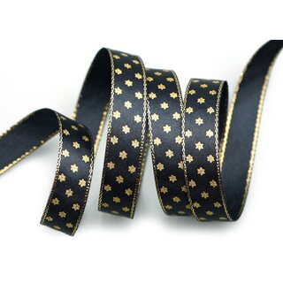 3 m x 15 mm Dekoband Mini Stars SCHWARZ Gold Satinband mit Lurex Kanten goldene Sterne Geschenkband Stoffband Weihnachten Advent