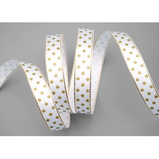 3 m x 15 mm Dekoband Mini Stars WEISS Gold Satinband mit Lurex Kanten goldene Sterne Geschenkband Stoffband Weihnachten Advent