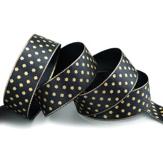 3 m x 25 mm Dekoband Mini Stars SCHWARZ Gold Satinband mit Lurex Kanten goldene Sterne Geschenkband Stoffband Weihnachten Advent