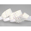 3 m x 25 mm Dekoband Mini Stars WEISS Gold Satinband mit...