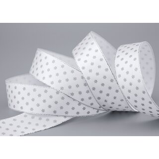 3 m x 25 mm Dekoband Mini Stars WEISS Silber Satinband mit Lurex Kanten goldene Sterne Geschenkband Stoffband Weihnachten Advent