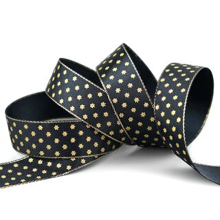 20 m x 25 mm Dekoband Mini Stars SCHWARZ Gold Satinband mit Lurex Kanten goldene Sterne Geschenkband Stoffband Weihnachten Advent