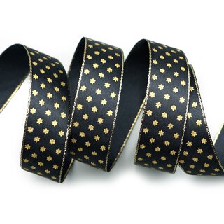 20 m x 25 mm Dekoband Mini Stars SCHWARZ Gold Satinband mit Lurex Kanten goldene Sterne Geschenkband Stoffband Weihnachten Advent