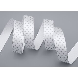 20 m x 25 mm Dekoband Mini Stars WEISS Silber Satinband mit Lurex Kanten goldene Sterne Geschenkband Stoffband Weihnachten Advent