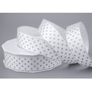 20 m x 25 mm Dekoband Mini Stars WEISS Silber Satinband...