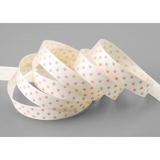 3 m x 15 mm Dekoband gepunktet Hello Baby Ripsband ROSA Creme Ivory Deko Punkte Band Taufe Geburt Vintage Liebe