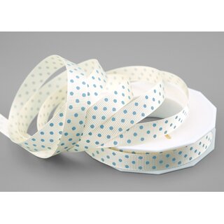 20 m x 15 mm Dekoband gepunktet Hello Baby Ripsband HELLBLAU Creme Ivory Deko Punkte Band Taufe Geburt Vintage Liebe