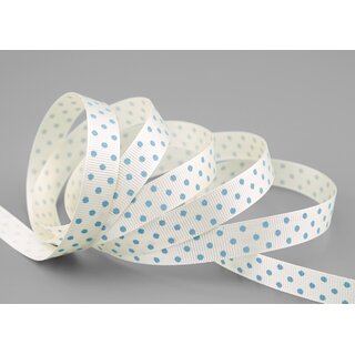 20 m x 15 mm Dekoband gepunktet Hello Baby Ripsband HELLBLAU Creme Ivory Deko Punkte Band Taufe Geburt Vintage Liebe