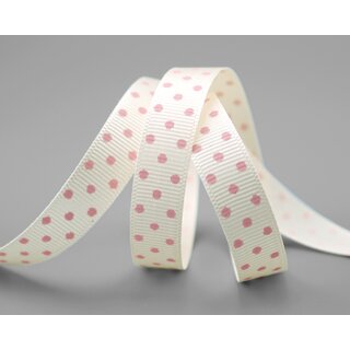 20 m x 15 mm Dekoband gepunktet Hello Baby Ripsband ROSA Creme Ivory Deko Punkte Band Taufe Geburt Vintage Liebe