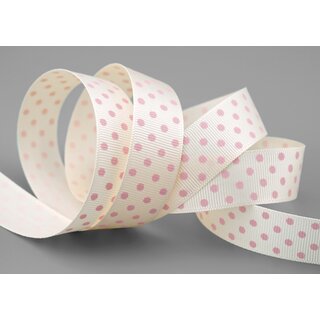3 m x 25 mm Dekoband gepunktet Hello Baby Ripsband ROSA Creme Ivory Deko Punkte Band Taufe Geburt Vintage Liebe
