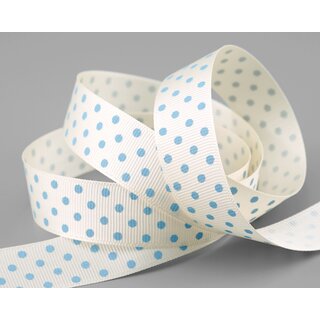 20 m x 25 mm Dekoband gepunktet Hello Baby Ripsband HELLBLAU Creme Ivory Deko Punkte Band Taufe Geburt Vintage Liebe
