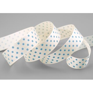 20 m x 25 mm Dekoband gepunktet Hello Baby Ripsband HELLBLAU Creme Ivory Deko Punkte Band Taufe Geburt Vintage Liebe