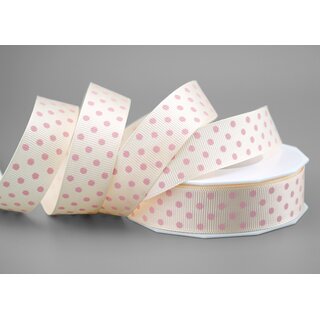 20 m x 25 mm Dekoband gepunktet Hello Baby Ripsband ROSA Creme Ivory Deko Punkte Band Taufe Geburt Vintage Liebe