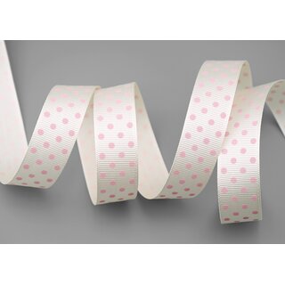 20 m x 25 mm Dekoband gepunktet Hello Baby Ripsband ROSA Creme Ivory Deko Punkte Band Taufe Geburt Vintage Liebe