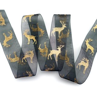 3 m x 40 mm Chiffonband Hirsch Schwarz Gold glnzend Dekoband transparent Chiffon Deko Glitzer Band Herbst Winter Weihnachten Advent