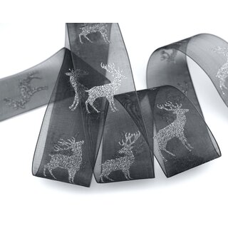 3 m x 40 mm Chiffonband Hirsch Schwarz SILBER glnzend Dekoband transparent Chiffon Deko Glitzer Band Herbst Winter Weihnachten Advent