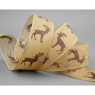 20 m x 40 mm Dekoband Hirsch Beige Hellbraun Kupfer Geschenkband mit Drahtkanten glnzend Stoffband Deko Glitzer Herbst Winter Weihnachten