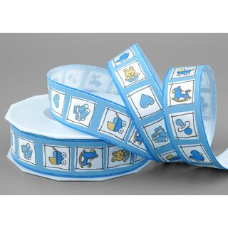 20 m x 25 mm Dekoband Baby Toys HELLBLAU Schleifeband einseitig Kinder Junge Geburt Deko Band Satin zum dekorieren nhen verpacken
