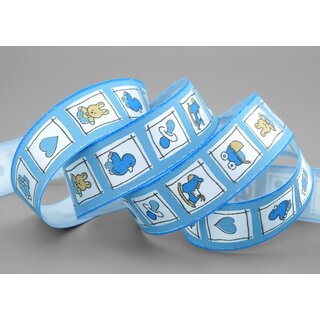 20 m x 25 mm Dekoband Baby Toys HELLBLAU Schleifeband einseitig Kinder Junge Geburt Deko Band Satin zum dekorieren nhen verpacken