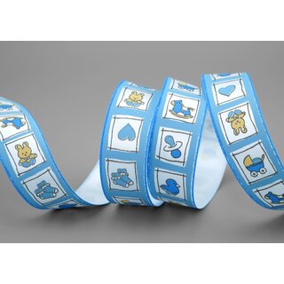 20 m x 25 mm Dekoband Baby Toys HELLBLAU Schleifeband einseitig Kinder Junge Geburt Deko Band Satin zum dekorieren nhen verpacken