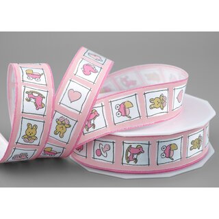 20 m x 25 mm Dekoband Baby Toys ROSA Schleifeband einseitig Kinder Mdchen Geburt Deko Band Satin zum dekorieren nhen verpacken