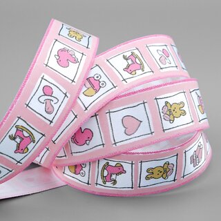 20 m x 25 mm Dekoband Baby Toys ROSA Schleifeband einseitig Kinder Mdchen Geburt Deko Band Satin zum dekorieren nhen verpacken