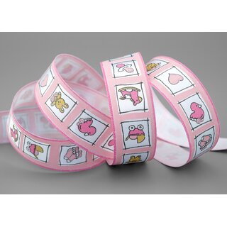 20 m x 25 mm Dekoband Baby Toys ROSA Schleifeband einseitig Kinder Mdchen Geburt Deko Band Satin zum dekorieren nhen verpacken