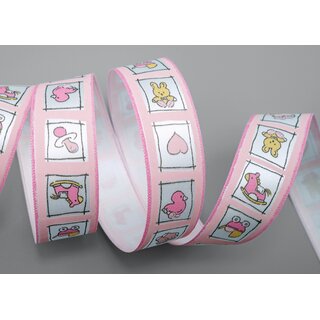20 m x 25 mm Dekoband Baby Toys ROSA Schleifeband einseitig Kinder Mdchen Geburt Deko Band Satin zum dekorieren nhen verpacken