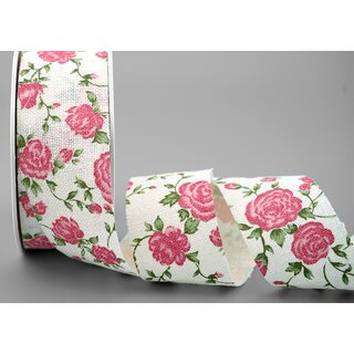 15 m x 38 mm Dekoband Vintage Rose Creme Baumwollband Schleifeband mit Rosen Muster nachhaltig Deko Band zum dekorieren nhen verpacken