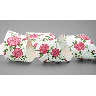 15 m x 38 mm Dekoband Vintage Rose Creme Baumwollband Schleifeband mit Rosen Muster nachhaltig Deko Band zum dekorieren nhen verpacken