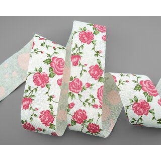 15 m x 38 mm Dekoband Vintage Rose Creme Baumwollband Schleifeband mit Rosen Muster nachhaltig Deko Band zum dekorieren nhen verpacken