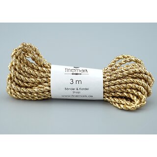 3 m x 3 mm Glitzerkordel GOLD Schnur ohne Draht Lurexkordel Weihnachtskordel Geschenkkordel glnzend zum dekorieren